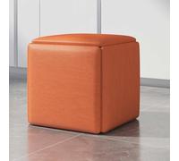 Stool 5 in 1 Nesting Ottoman Cube Stool Movable Footstool with Swivel Casters Stackable Sofa Chair PU Dressing Stool for Living Room & Bedroom Orange 45x45cm (18x18inch)