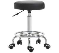 Stool Adjustable PU Leather Black 50-64cmH x 42cm Seat Footrest Wheels Ergonomic