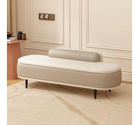 Stool bench in camel colored PU leather for entryway and bedroom stylish upholstered seat with storage space 80 cm space saving piece of furniture for living room at the foot of the bed mode