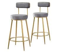 Stool Counter Height with Backrest and Footrest, Set of 2 Velvet Barstool Gold-Plated Metal Legs Stools for Bar, Coffee, Kitchen, Living R (Grey 75cm(29.5 Inch))