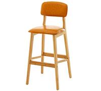 Stool, Faux Leather Barstool Counter Height Chairs Wood Leg Footrest, Upholstered Tall Stools for Breakfast, Kitchen, Home and Bar (Orange-1ps,61cm/24in)