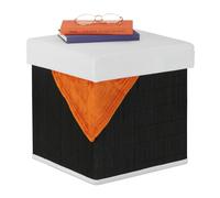 Stool Ottoman Bamboo Black Cushioned Footstool Sitting Storage Compartment Seat