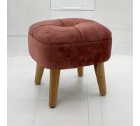 Stool Pink Velvet Upholstered Small Wooden Frame Round Seat Accent 40cm for Home