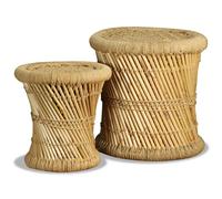 Stool set 2pcs Multicolour Bamboo & Chindi with Powder-Coated Iron Legs 39/31cm