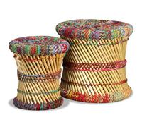 Stool set 2pcs Multicolour Bamboo with Chindi Weave and Iron Legs 39/31x37/31cm