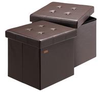 Stool set of 2 brown imitation leather 38x38x38cm foldable