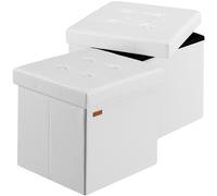 Stool set of 2 white imitation leather 38x38x38cm foldable
