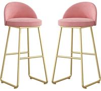 Stool Set of for Counter, 25.6/30in Height Bar Chairs with Back Wrought Iron Tall Barstools Velvet Kitchen Island Stools, 300 LBS Bear Capacity lofty ambition (Pink 75cm)