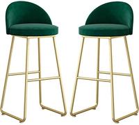 Stool Set of for Counter, 25.6/30in Height Bar Chairs with Back Wrought Iron Tall Barstools Velvet Kitchen Island Stools, 300 LBS Bear Capacity lofty ambition (Green 75cm)