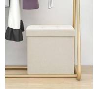 Stool with Storage Space Cream White Linen Look, Foldable and Padded, 38 x 38 x 38 cm, Folding Chair Stool for Kitchen, Balcony, Garden, Space-Saving and Portable, Comfortable Step Stool and Footstool