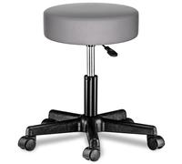 Stool with Wheels Grey Faux Leather