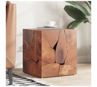 Stools 2pc Solid Teak Brown 40x40x45cm Handmade Rustic Footstool Side Table Set