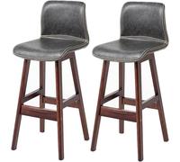 Stools, Barstools PU Leather Upholstered, Counter Height with Low Back Footrest, Classical Tall Stool for Kitchen and Bar (Grey-2ps,62CM)