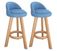 Stools Set of 2 Round Linen Seat Breakfast Chairs with Backrests and Metal Legs, Kitchen Counter High Stools