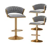 Stools Set of Swivel Velvet Counter Bar Stool with Back and Footrest, Barstools for Kitchen Island, Adjustable Height 45-60cm, Black (Grey 3 PCS)