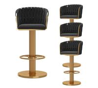 Stools Set of Velvet, Swivel Bar Chairs Kitchen Stool, Barstools Counter with Backrest, Adjustable Height Green (Black 4 PCS)