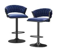 Stools Set of Velvet, Woven Swivel Barstools with Backs Black Base, Tall Kitchen Counter Chairs for Bar Pub Cafe, Adjustable Height 45-60cm, Green (Blue 2 PCS)