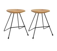 Stools Solid Teak Hardwood with Iron Legs 40x40x46 cm Natural Teak Rustic 2 pcs