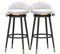 Stools Swivel High Chair, Kitchen Dining Barstools with Back and Footrest, Counter Height 26/30 Bar Chairs Set of 2, 300lbs, Easy Assembly, Velvet (White2,25.6in/65cm)