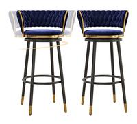 Stools Velvet Soft Cushion Barstools Swivel Bar Chairs with Metal Legs and Footrest, Counter Height Stool for Pub Coffee Home Dinning Kitchen Island (A-blue-2ps,65cm)