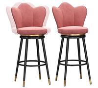 Stools Velvet Soft Cushion Barstools Swivel Bar Chairs with Metal Legs and Footrest, Counter Height Stool for Pub Coffee Home Dinning Kitchen Island (B-pink-2ps,65cm)
