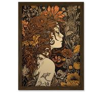 Stop and Smell the Flowers Boho Woman in Field Artwork Framed Wall Art Print A4 Artery8 Brown One Size