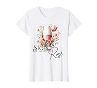 Stop and Smell the rosé. Springtime, Flowers and Wine Value Graphic T-Shirt, Women, White, S