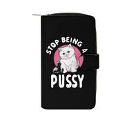 Stop Being A Pussy Long Purses for Women Leather Card Holder Mens Wallet Coin Purse