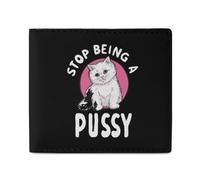 Stop Being A Pussy Mens Wallet Slim Leather Card Holder Bifold Wallets Front Pocket