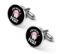Stop Being A Pussy Round Cufflinks for Men Classic Cuff Links Jewellery for Wedding Business Party