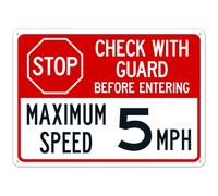 Stop & Check With Guard Before Entering, Speed Control Sign, Metal Tin Sign 12 x 8 Inch