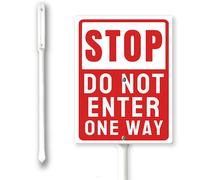 Stop - Do Not Enter One Way Sign With Stakes Outdoor Lawn Yard Signs 4.6 x 6 inch