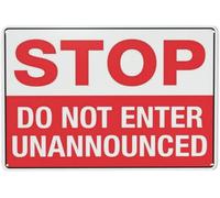 Stop Do Not Enter Unannounced Metal Sign Aluminum Warning Tin Signs For Outdoor Business Yard Lawn Farmhouse Garden Patio Wall Decor 8x12 Inch