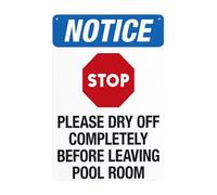 Stop Dry Off Completely Before Leaving Pool Room Sign Rules Signs Warning Retro Aluminum Metal Tin Vintage Style Wall Decor Art 8 X 12 Inches