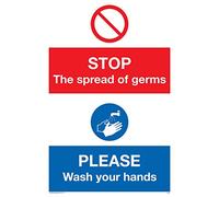 STOP germs PLEASE wash your hands sign - Plastic Semi-rigid 1mm