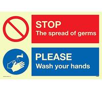 STOP germs PLEASE wash your hands sign - Plastic Semi-rigid Photoluminescent