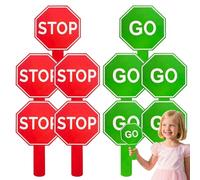 Stop Go Paddle Signs - 10 Piece Double Sided Warning Signs, Waterproof Traffic Control Paddles, Safety Awareness Signs Set | Parking Traffic Control Safety Training For Kids A