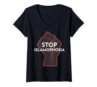 Stop Islamophobia Raised Fist | Muslim Support and Awareness V-Neck T-Shirt