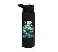 Stop Littering No Environment Trash Earth Lover Anti-Litter Stainless Steel Insulated Water Bottle