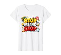 Stop Means Stop School Bus Driver Safety Awareness Pocket Value Graphic T-Shirt, Women, White, L