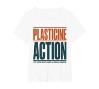 Stop Motion Artist Anti AI Plasticine Action Support Humans T-Shirt, Women's Plus, White, 2X