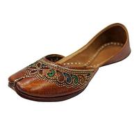 Stop n Style Punjabi Jutti for Ladies Brown Leather Jutti Ethnic Shoes Indian Shoes Jutti Online Mojari Online, Brown, 6 UK