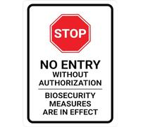 STOP: No Entry Biosecurity Measures Are In Effect Portrait - Wall Sign Facility Signs Warning Caution Metal Tin Sign, 8x12 Inch