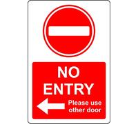 Stop no entry please use other door left arrow Safety sign - Self adhesive sticker 200mm x 150mm