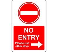 Stop no entry please use other door right arrow Safety sign - Self adhesive sticker 300mm x 200mm