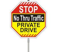 Stop No Thru Traffic Private Drive Sign Octagon Shaped Driveway No Through Road 12" x 12" with 35" Long Metal Stake Street Lawn Stand Aluminum Outdoor Use Yard Business Home