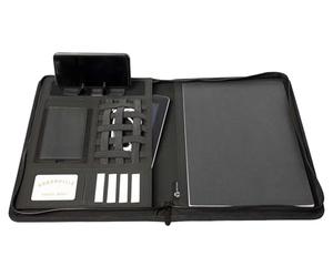 Stop Ocean Plastic RPET 46220 Zip Folder A4 Format Business Folder Made of PET Nylon and Leather Writing Case with Notepad Organiser for Documents Approx. 33.5 x 26.5 x 4 cm Anthracite