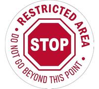 Stop. Restricted Area. Do not go beyond this point. Red floor sticker - Self adhesive floor graphic (300mm x 300mm)