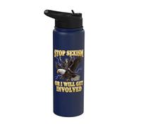 Stop Sexism Or I Get Involved Funny Hard Skeleton Meme Stainless Steel Insulated Water Bottle