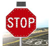 Stop Sign Solar Powered LED Flashing Traffic Sign, Waterproof Heavy Duty Aluminum Frame, Rust-Proof Metal, Reflective Film for Street Safety, Warning Sign